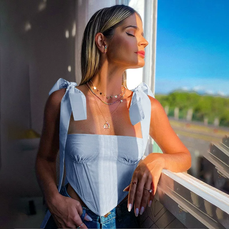Топ-камисоль (TUNIC Strawpy) укороченный с завязками на плечах, 70% хлопок 30% полиэстер