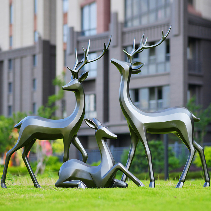 Deer Sculpture Ornaments, Imitation Bronze, Stainless Steel, Fiberglass, Sika Deer, Outdoor Park, Zoo, Landscape Decoration