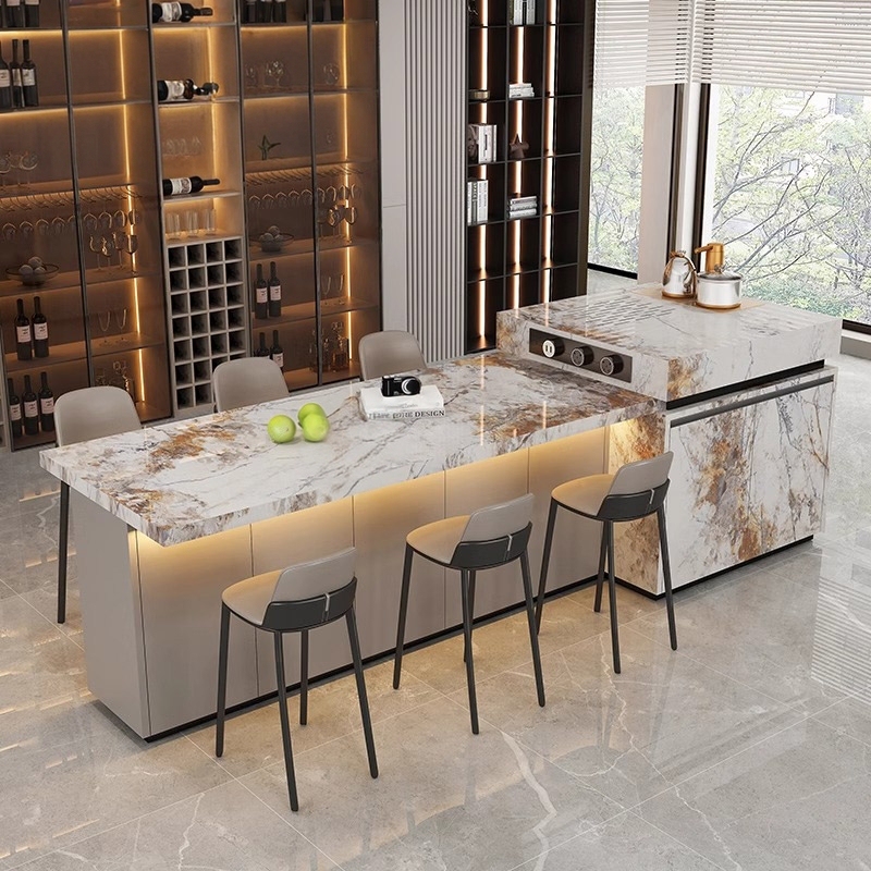 Island Table with Integrated Marble, High-End Multifunctional Console, Separate Home Kitchen, Villa, Light Strip, Bar Counter Island Table with Integrated Marble, High-End Multifunctional Console, Separate Home Kitchen, Villa, Light Strip, Bar Counter