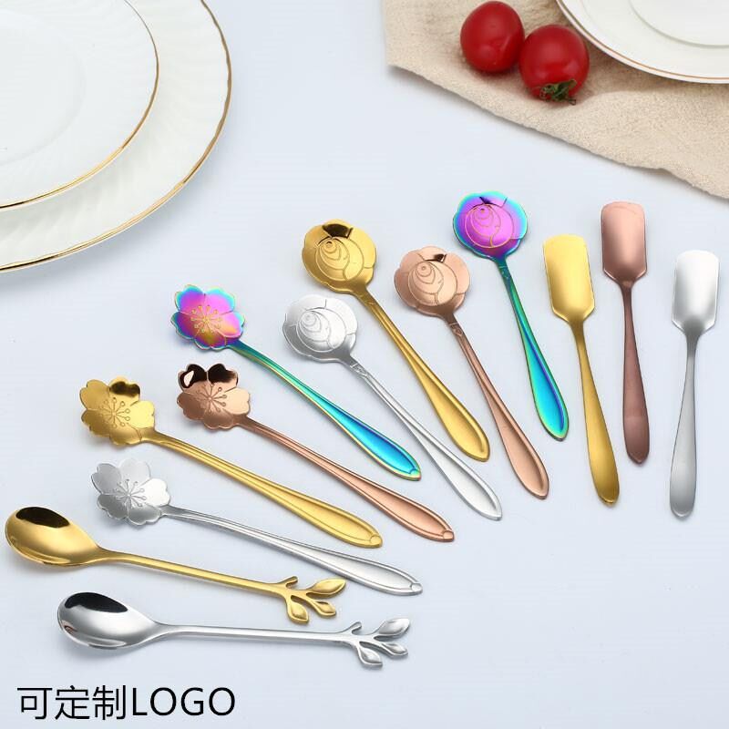 Spoon Stainless Steel Ice Powder Spoon Ice Cream Spoon Sweet Spoonnet Red Spoon Spoon Cherry Blossom Spoon Sugar Spoon Day Style Net Red