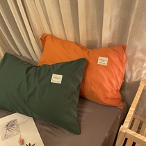 Pillow headgear pure cotton pair with upscale mix lap pure color green washed cotton pillowcase 48 * 74cm minimalist orange mill