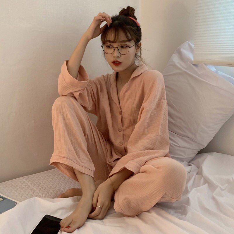 Cotton pajamas female students Korean Spring and Autumn Net red wind ins comfortable and breathable casual versatile home clothes two-piece set
