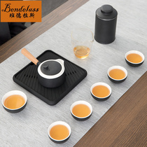 Small fresh black pottery side handle pot Kung Fu tea set Household living room simple set Ceramic office meeting guest dry bubble plate