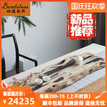 High-end household large wood fossil rectangular single layer retro art drainage tea table office living room pastoral style