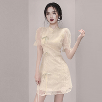 Retro Temperament Improved Qipao Style Dress Style Dress 2022 Summer New Style Bubble Sleeves Small Subskirt Woman Dress