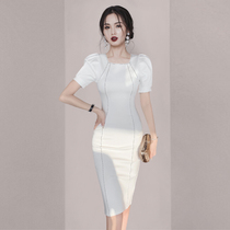 Knowability OL temperament Slim Fit Woman Dress Light Cooked Wind 2022 Summer New White Square Collar Bubble Sleeveless Dress