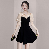 High-end display slim name Yuanyuan Petty Black Dress 2022 Summer New Womens Dress Fake two spliced one-piece dress