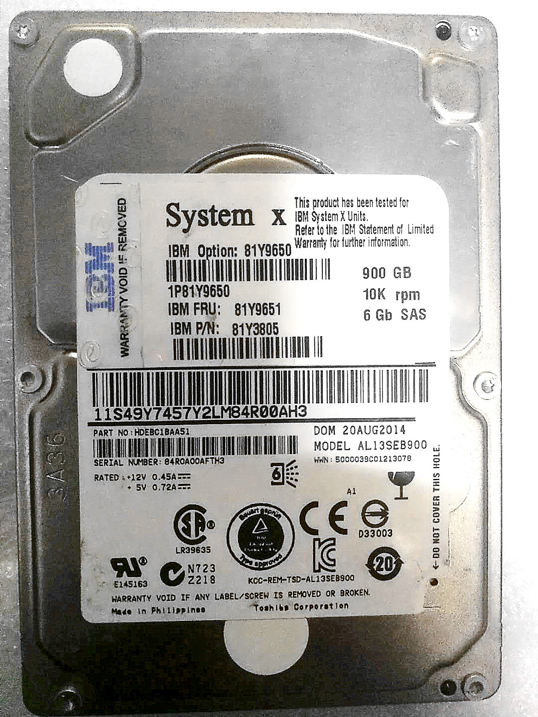 Original fit spot 81Y9650 81Y9651 81Y3805 900G 81Y3805 SAS 10K 2 5 X3650 M4