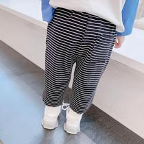 Girl Striped Casual Pants 2021 New Spring Autumn Girl Sports Pants Kiddie Loose Foreign Air Baby Bunches Pants