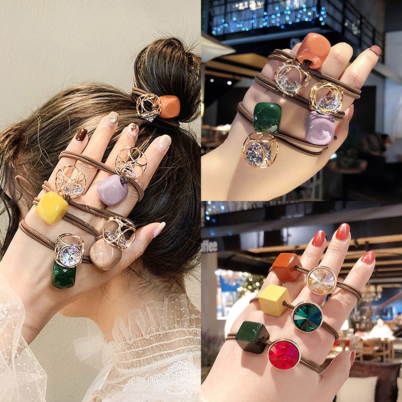 Korean version Diamonds Tetris Scalp Sleeve Leather Fascia Hair Collar Women Cute Hair Accessories Net Red Hair Ring Hair Ring Hair Accessories Adults