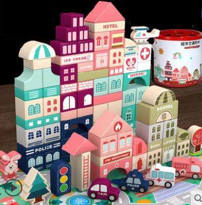 Assemble toy boy big particle building block wood three-dimensional block building block to exercise hands-on ability baby