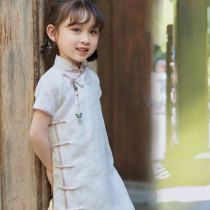 Full placket silk hemmed childrens cheongsam for women spring and summer republic of China style republic of China dress for girls summer girl treasure Chinese style