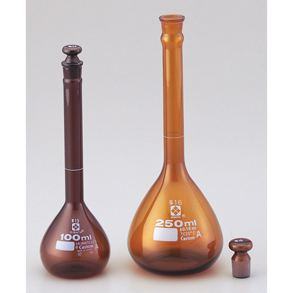 日本SIBATA/柴田科学A级容量瓶棕色JIS硼硅酸玻璃5ml-5000ml