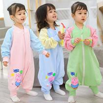 Childrens spring and autumn sleeping bag one-piece clothes in spring autumn and autumn in pure cotton baby sleeping bag divided leg anti-kick by baby conjoined pyjamas