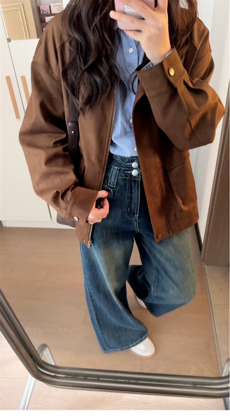 Korean Style Short Retro Brown Jacket Coat