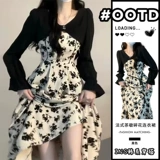 Осеннее платье, длинная юбка, комплект, изысканный стиль, французский стиль, цветочный принт, подходит для подростков