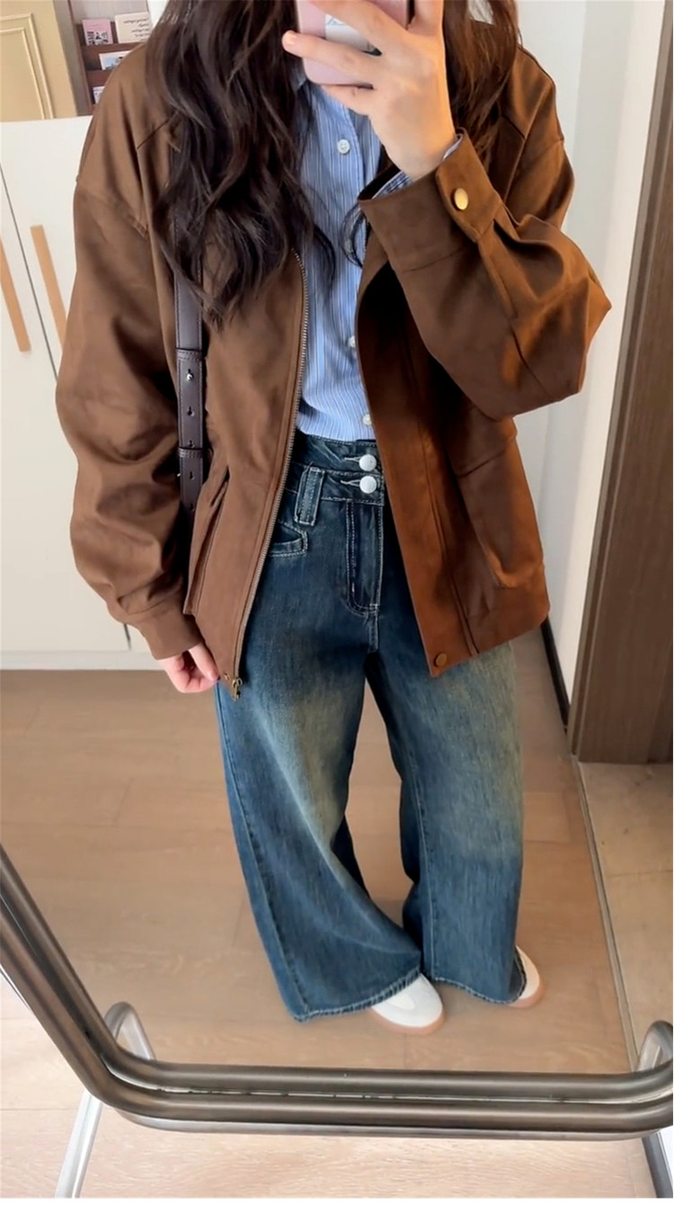 Korean Style Short Retro Brown Jacket Coat