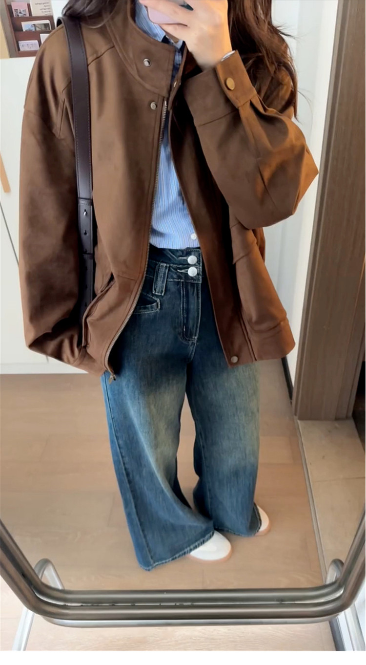 Korean Style Short Retro Brown Jacket Coat