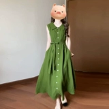 Зеленая летняя рубашка без рукавов, платье, приталенный корсет, длинная юбка, французский стиль, премиум класс