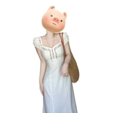 Белое летнее платье, приталенный корсет, длинная юбка, изысканный стиль, французский стиль, с вышивкой, крой «рыбий хвост»