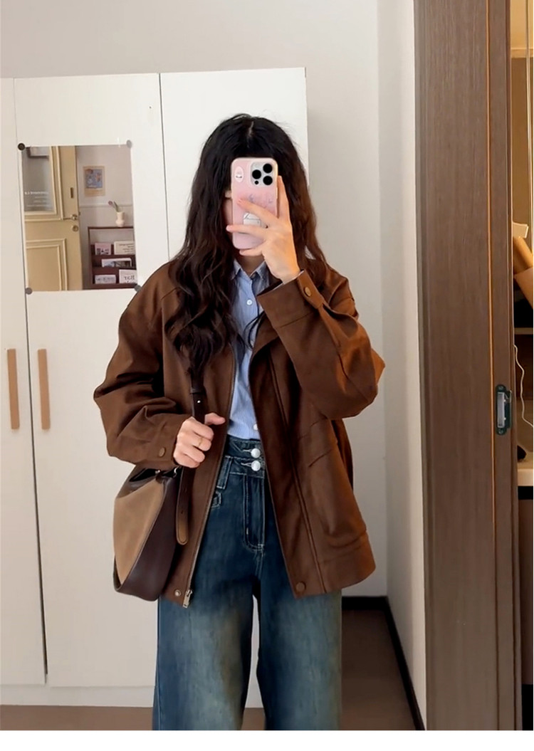 Korean Style Short Retro Brown Jacket Coat