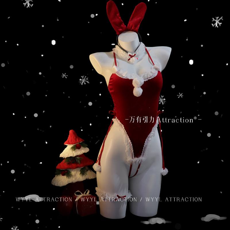 Attractive Christmas Bunny Girl Cosplay Costume Red Sexy Outfit Uniform Qqny Lingerie