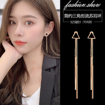Tassel earrings long temperament 2021 new fashion women sterling silver ear clip no ear holes advanced sense net red drop earrings