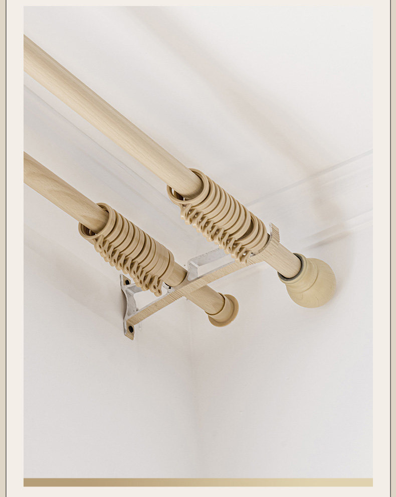 Карниз для штор 日式原木风铝合金加厚罗马杆单双杆侧装顶装全套送支架客厅窗帘杆