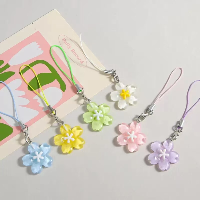 Spring Jelly Cherry Blossom Phone Chain Cute Girly Gentle Translucent Flower Pendant Couple Best Friend Backpack Accessory