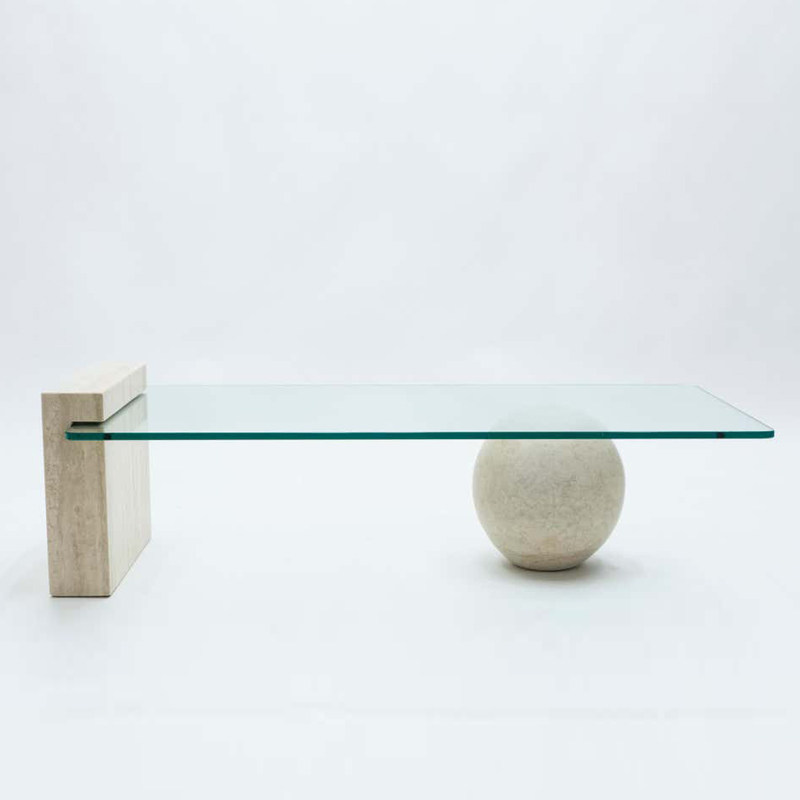 Nordic minimalist rectangular natural travertine tempered glass combination coffee table designer small apartment sofa coffee table