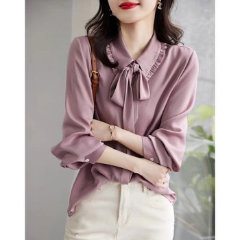 Bow-knot chiffon shirt ladies long-sleeved 2022 new spring and autumn French drape anti-wrinkle loose design top