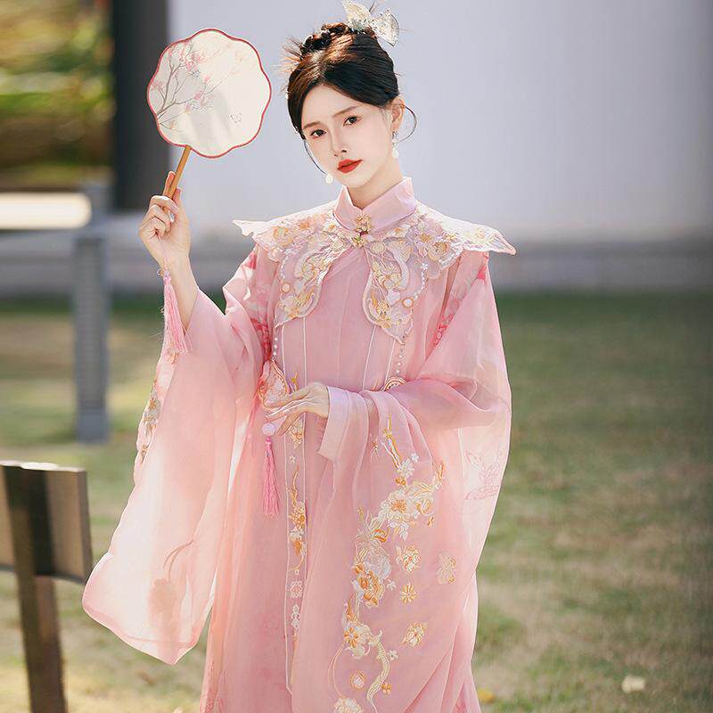 中式古风明制改良汉服云肩立领对襟长衫马面裙套装古装簪花汉服