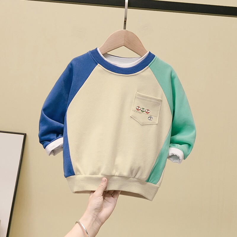 Paper sample of meat dumplings Q194 children's raglan sleeve panel contrast sweatshirt paper sample