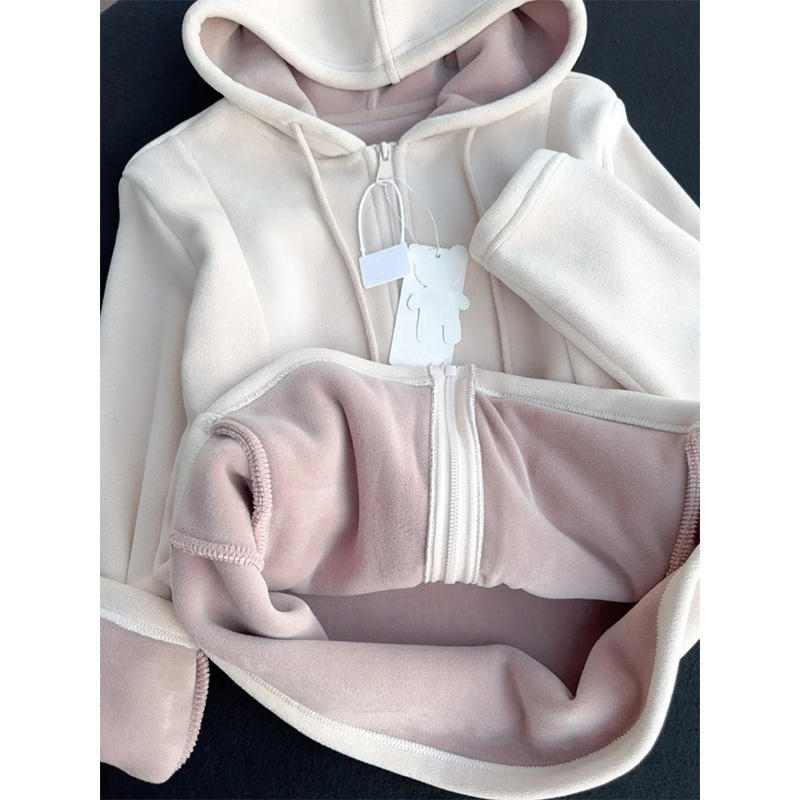 Thickened Fleece Jacket for Women, Autumn and Winter, Thick Polar Fleece Lining, Fleece Hoodie, Coral Fleece, Double-Sided Fleece, New Style
