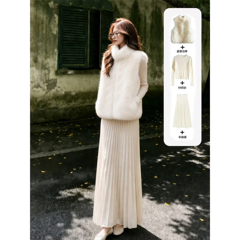 A Complete Set of High-End Winter Outfits for Autumn and Winter, Paired with a Stylish and Elegant Three-Piece Faux Fur Vest Jacket A Complete Set of High-End Winter Outfits for Autumn and Winter, Paired with a Stylish and Elegant Three-Piece Faux Fur Vest Jacket