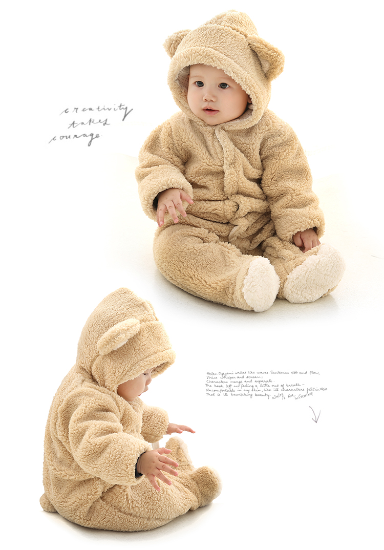 Papa leo bé thân mùa đông dày bé romper dài tay ấm áp giả da cừu bé gái 0-3 tuổi quần áo trẻ em xuất khẩu