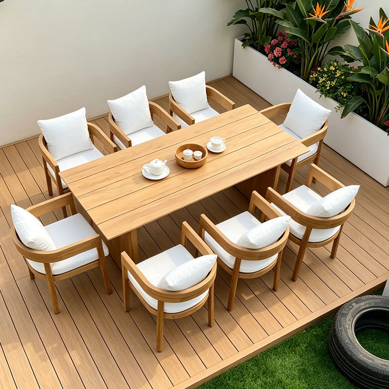 Outdoor Tables and Chairs Courtyard Villa High-End Teak Old Color Open-Air Garden Hotel Terrace Anti-Corrosion Wood Table and Chair Combination Outdoor Tables and Chairs Courtyard Villa High-End Teak Old Color Open-Air Garden Hotel Terrace Anti-Corrosion Wood Table and Chair Combination