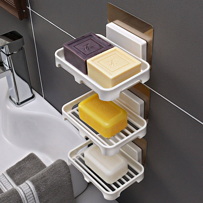 Creative punch-free wall-mounted soap box bathroom drain soap box punch-free bathroom suction cup soap storage shelf