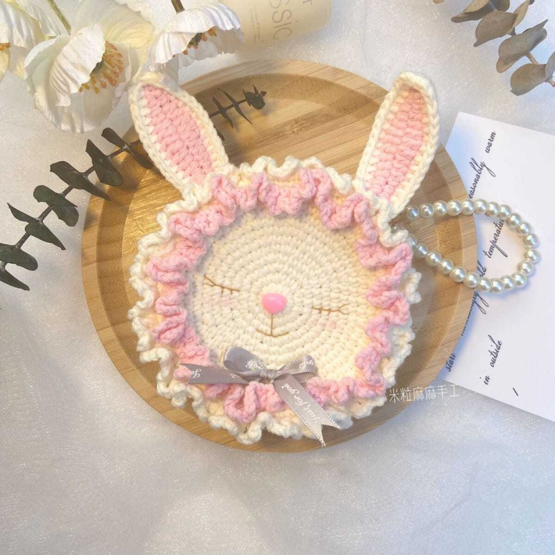 Hand Woven Rabbit Pig Pig Zero Money Bag Homemade Diy Material Bag Hair Thread Cute Cartoon Single Shoulder Inclined Satchel Bag