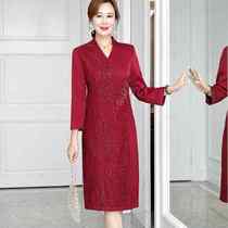Autumn wedding mother dress over the knee festive high-end embroidery satin wedding dress hi mother-in-law red wedding cheongsam