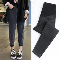 Pregnant women in spring and autumn wear gray casual jeans tide pants plus plus wide legs in autumn and winter wear belly