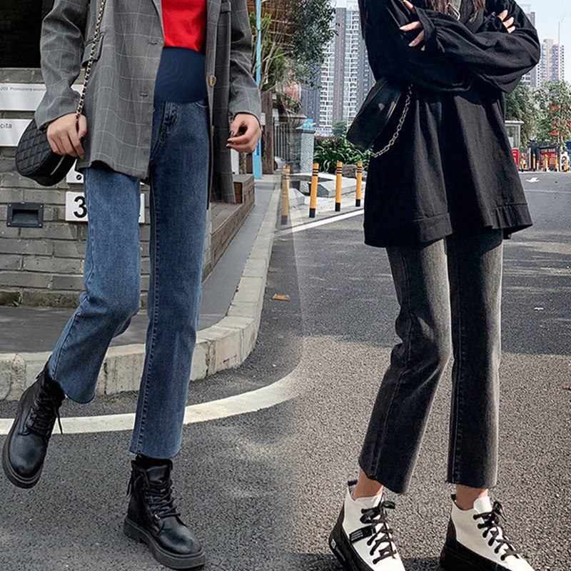 Pregnant women wear spring and autumn casual nine-minute jeans small pregnant women wear straight tub pants in autumn belly padded pants