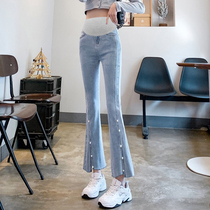 Pregnant womens pants wear autumn and winter fashion pants open spring and autumn horn pants nine-point jeans casual belly