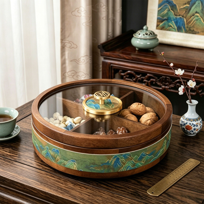 Chinese-Style Solid Wood Dried Fruit Box for Home Use in the Living Room, Fruit Tray, Light Luxury High-End Snack and Seed Display, New Year Tissue Box Chinese-Style Solid Wood Dried Fruit Box for Home Use in the Living Room, Fruit Tray, Light Luxury High-End Snack and Seed Display, New Year Tissue Box