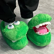 Walking mouth can move e fish mouth open cotton slippers plush can open mouth funny cute dinosaur vibrato for men and women