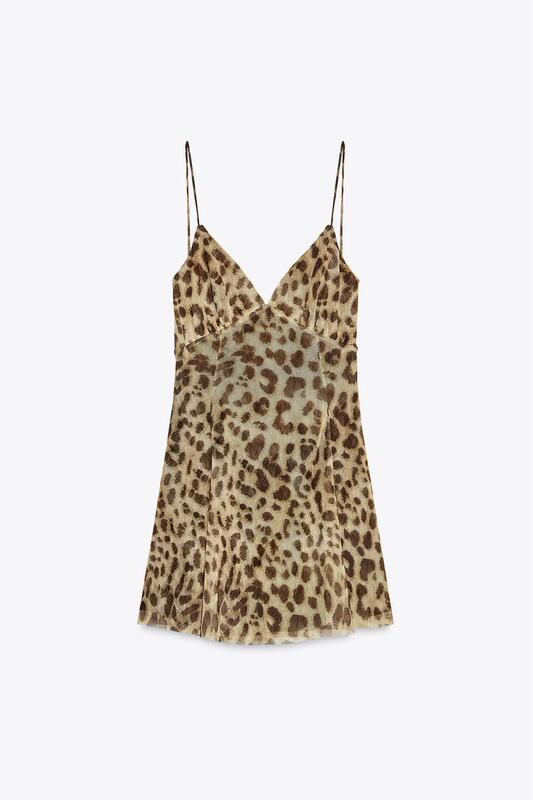 Za Spring and Summer New Sweet and Spicy Leopard Print Backless Tulle V-Neck Spaghetti Strap Short Dress for Women 5039132 051