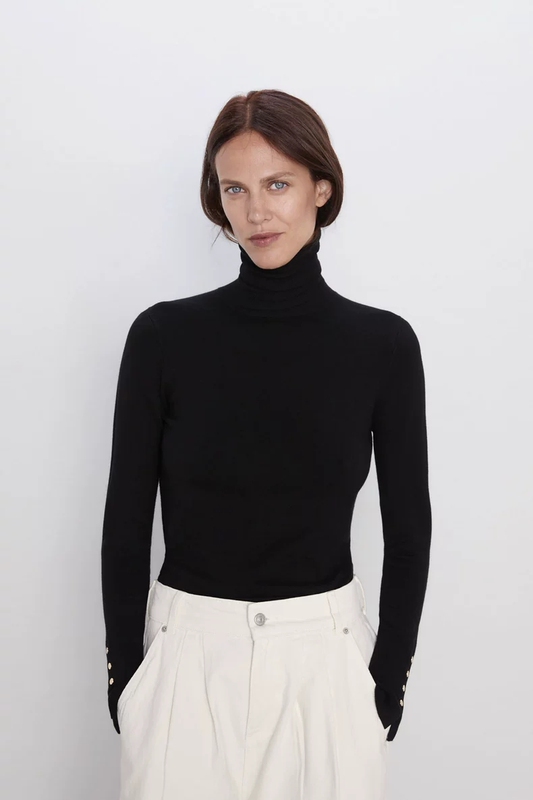 Za Spring New Basic Pullover High-Neck Metal Buckle Embellished Stand-Up Collar Knit Sweater for Women 8851181 800