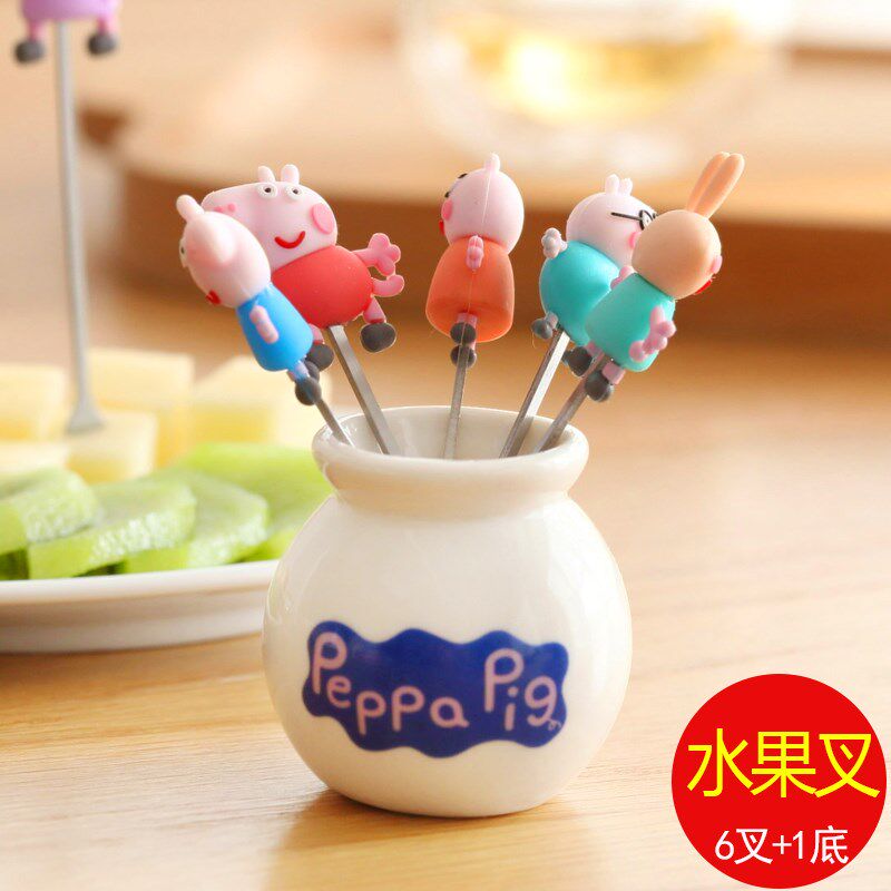 Piggy Petch Fruit Fork Suit Creativity Cute Cartoon Stainless Steel Fruit Sign Fruit Insert Baby Safe Little Fork