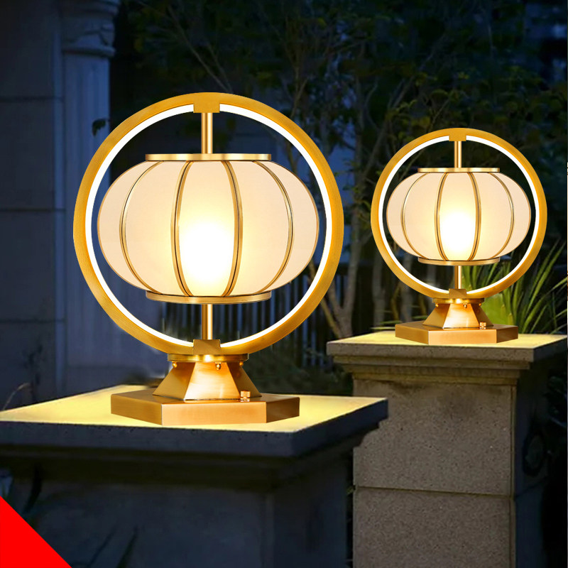 New villa solar fence pillar lamp outdoor outdoor waterproof garden gate pillar gate full copper pillar lamp