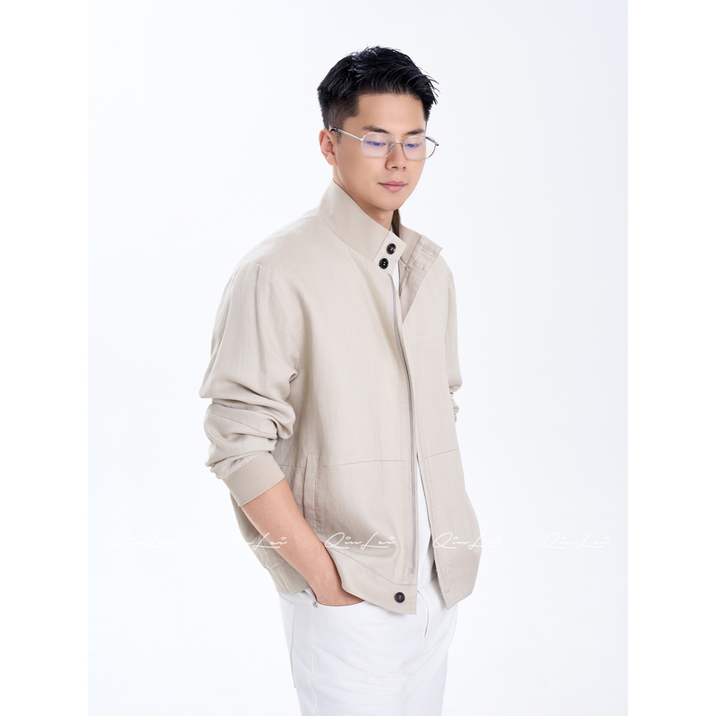 Mbnl-F Qin Lei Men's Clothing "Jeni.Blend" Linen Customized Breathable Stand Collar Jacket Ll-Wwt0200